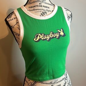 PLAYBOY Green Crop Top with Logo and Sporty Trim